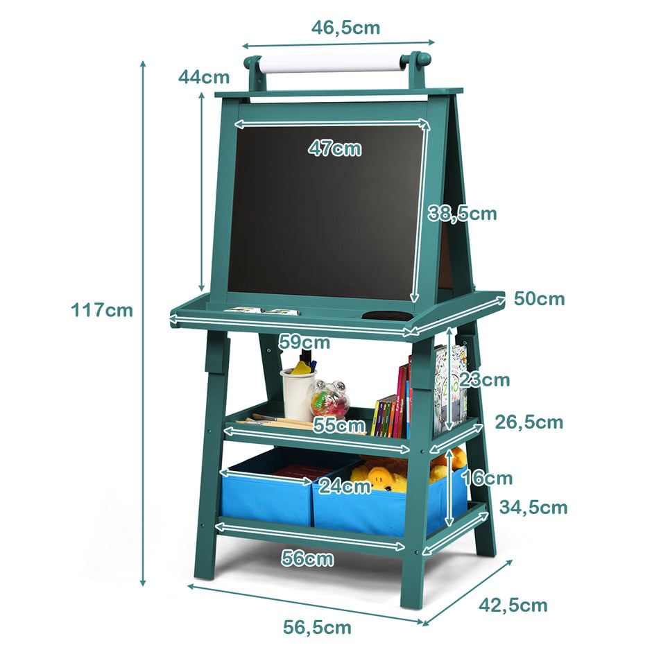 i – barnstafli Barntavla Dubbelsidig whiteboard och svarta ritpapper – 3 1 59 x 50 x 117 cm – Blå