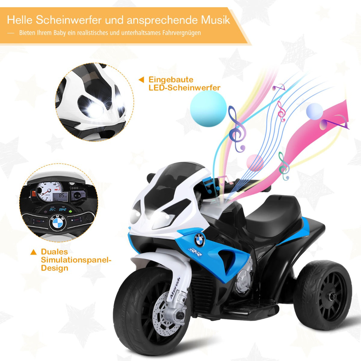 6V – elmotorcykel barnmotorcykel elfordon för – 66 x 37 x 44,5 cm – Blå
