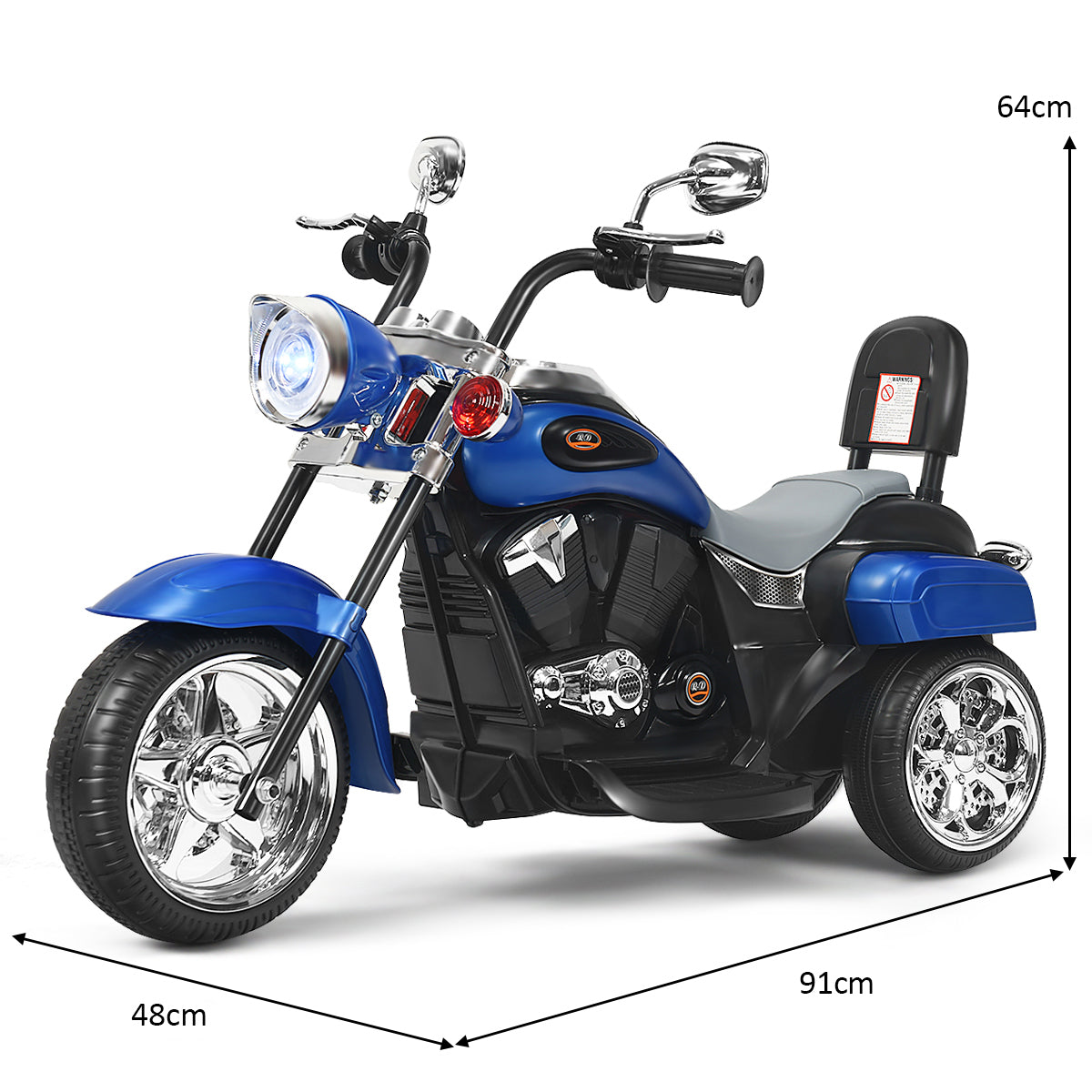6V – elmotorcykel med justerbar strålkastare + – 91 x 48 x 64 cm – Blå