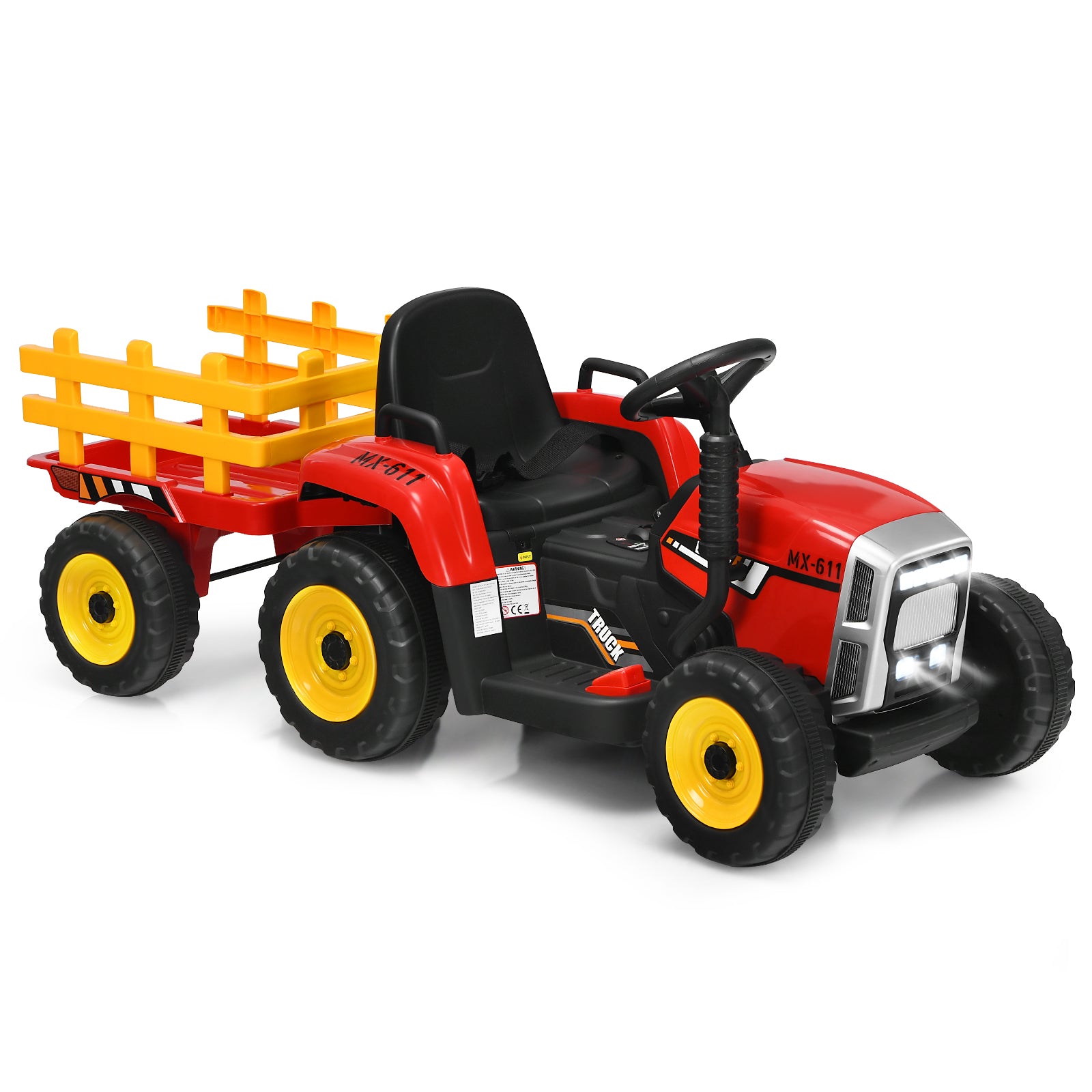 växlad – barntraktor 12V åktraktor med avtagbar släpvagn – 3 – Röd