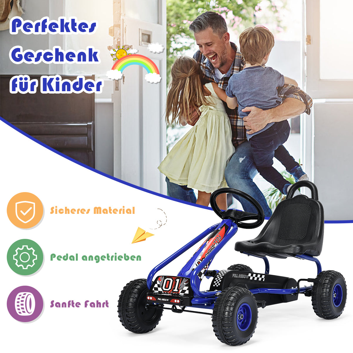 Gokart – Go Cart med handbroms pedalbil pedalfordon år – 30 kg 3-6 – Blå