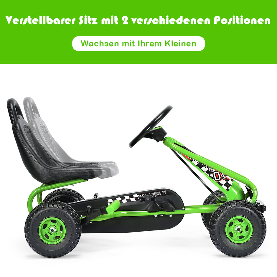 Pedal – Go Kart med justerbar sits hjul åkbil + – 4 92 x 50 x 53 cm – Grön