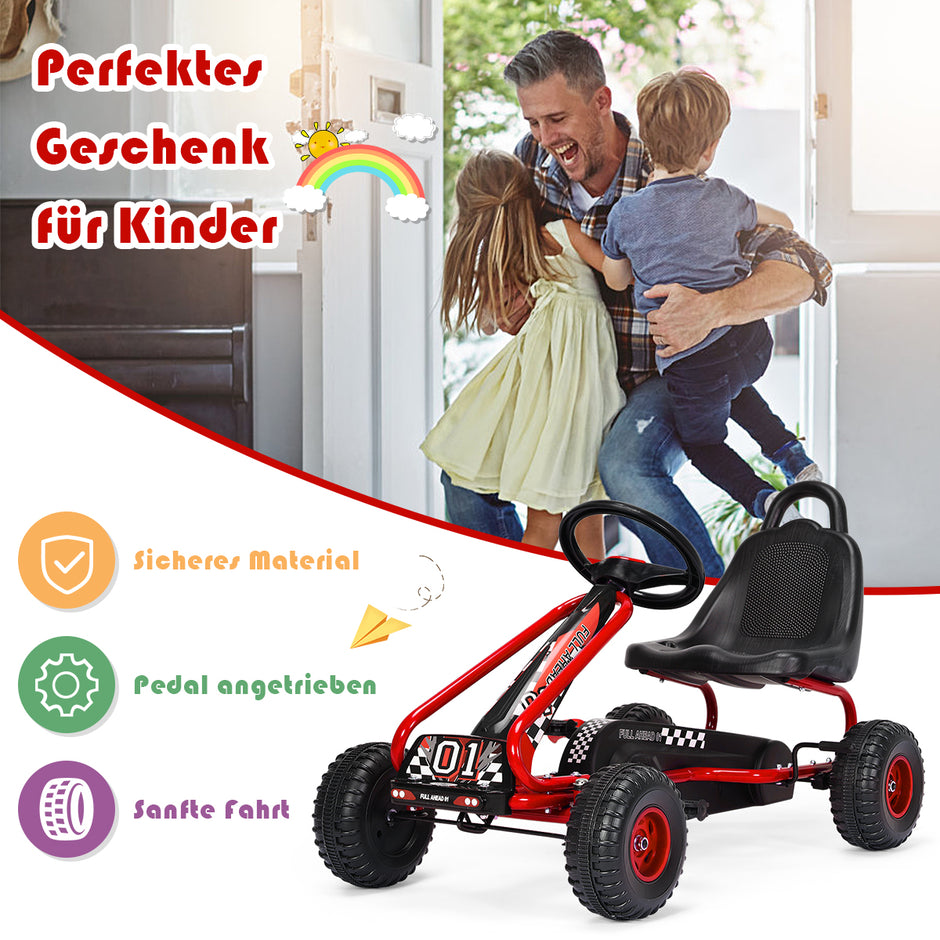 Gokart – med justerbar sits och handbromspedal Bil upp till lastkapacitet Go Cart – 30 kg – Röd