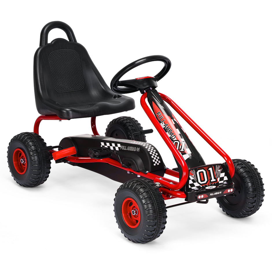 Gokart – med justerbar sits och handbromspedal Bil upp till lastkapacitet Go Cart – 30 kg – Röd