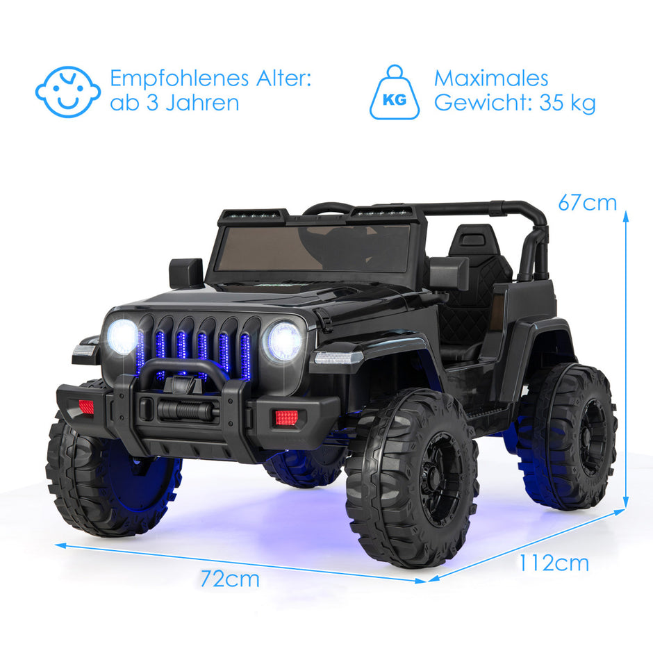 12V – barns sits elbil med fjärrkontroll och signalhorn strålkastare – 1 – Svart