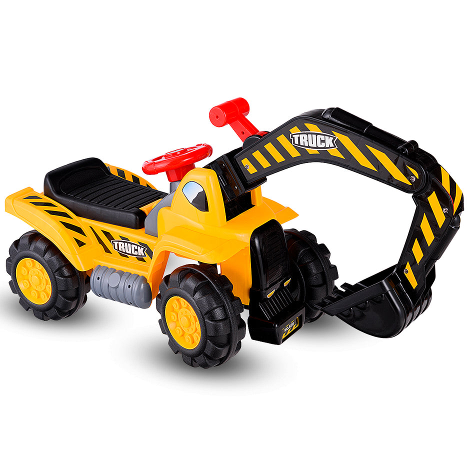 Sittande – grävmaskin med inbyggt förvaringsfack och stenar hjälm Ride on Yellow – 3 – Gul