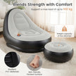 Uppblåsbar – fåtölj med fotpall och veloursyta dryckeshållare Luftsäck Luftsoffa – Grå