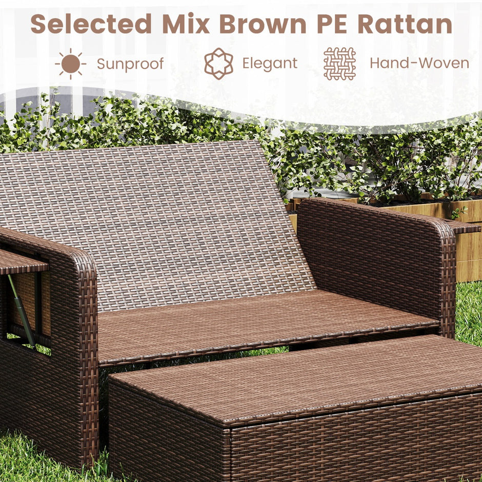 Soffset – i rotting sits fåtölj med ottomanska och sidobord Beige – 2 2 170 x 120 x 91 cm – Brun