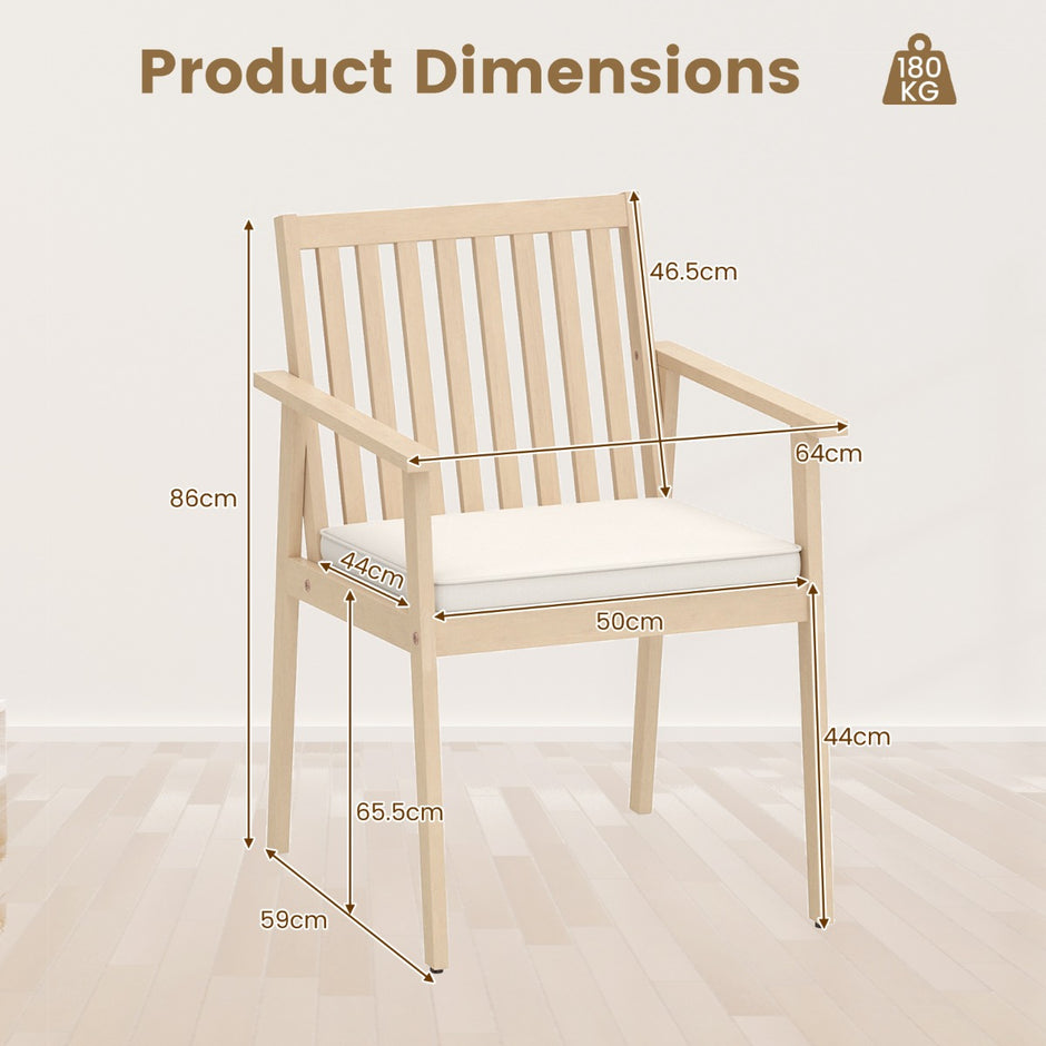 pack – akaciaträdgårdsstolar med kuddar, armstöd och bärförmåga, gråvit – 2 180 kg – Natur + vit