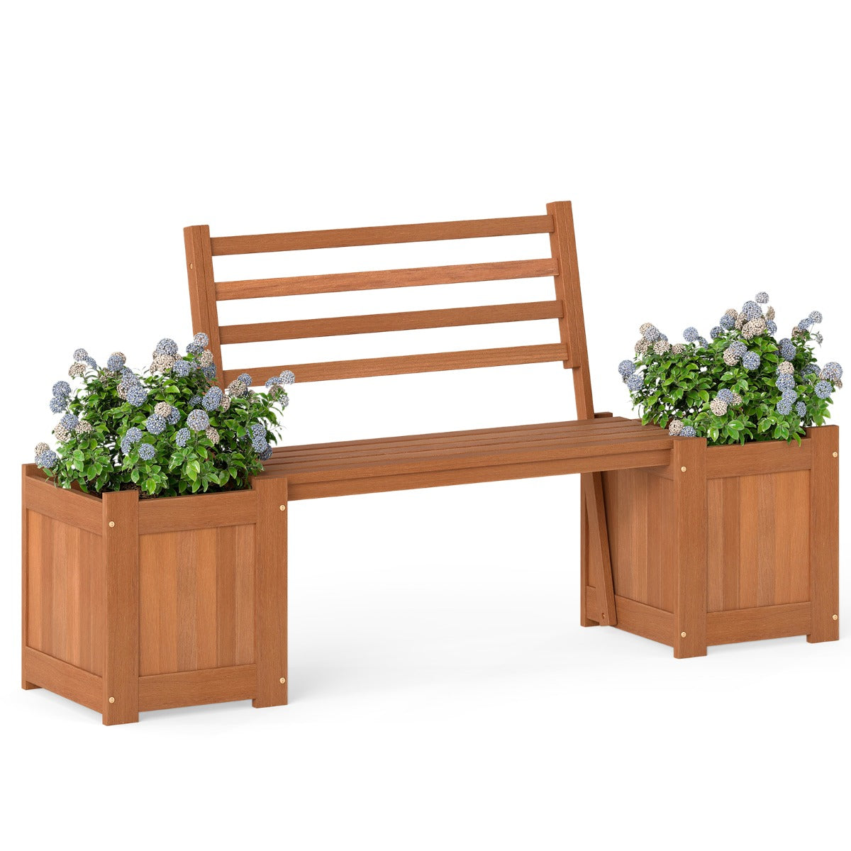 Trädgårdsbänk – med blomlådor i trä utomhus sittbänk ryggstöd – 2 – Natur