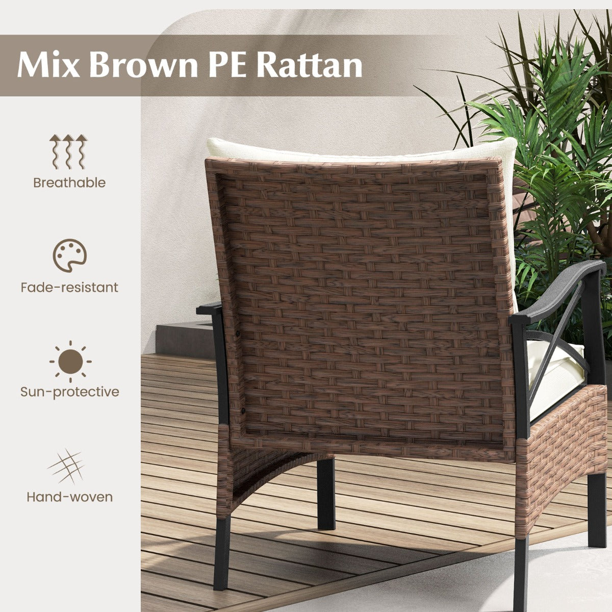 teiliges – Terrassenmöbel Set aus Korbgeflecht Outdoor Rattanstühle mit Ottomanen – 5 – Beige