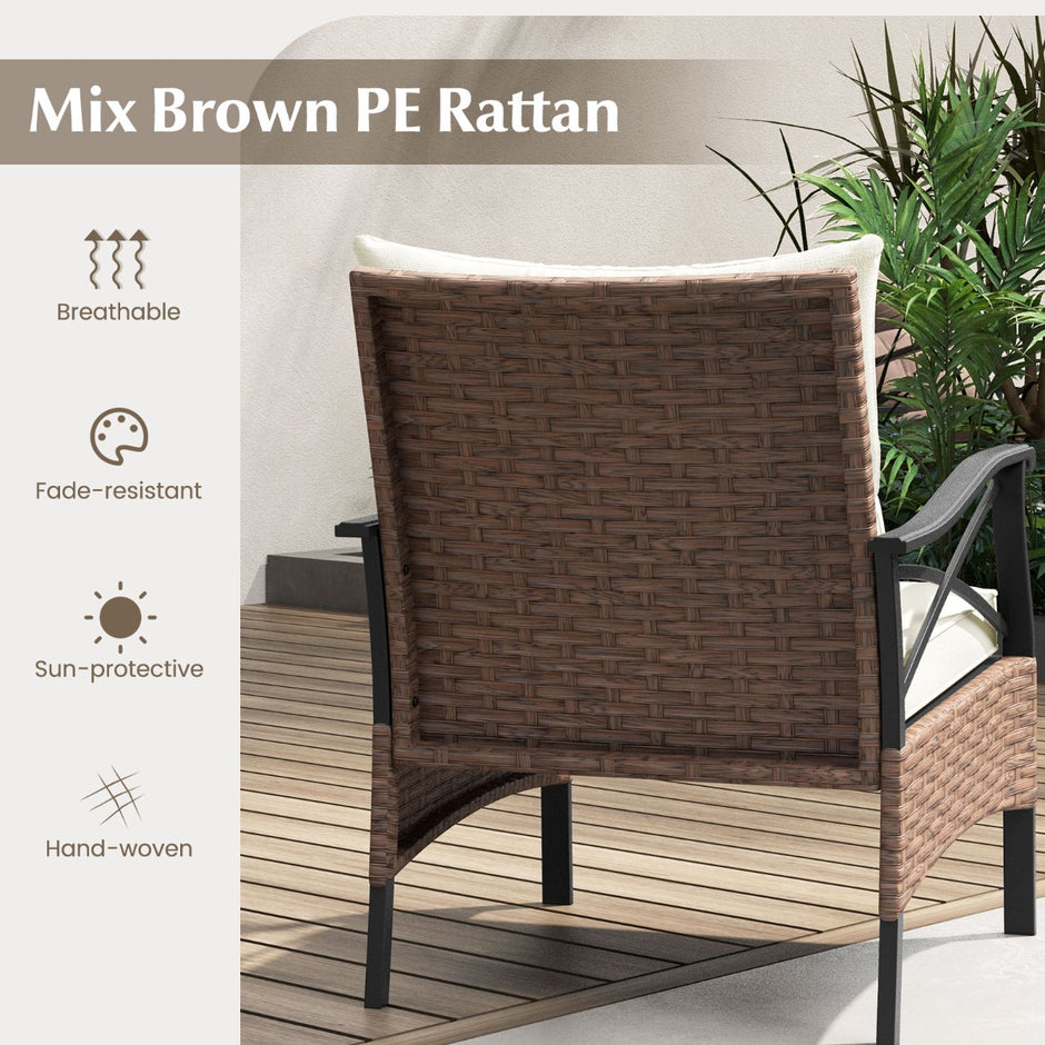 teiliges – Terrassenmöbel Set aus Korbgeflecht Outdoor Rattanstühle mit Ottomanen – 5 – Beige