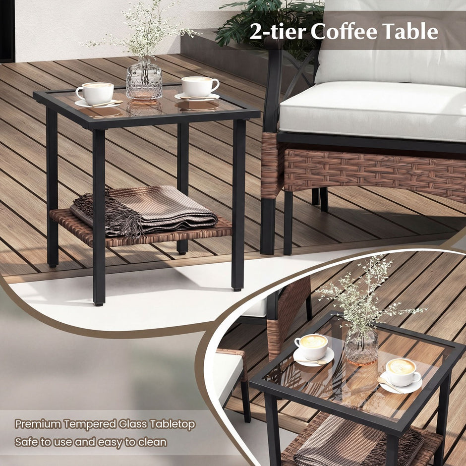 teiliges – Terrassenmöbel Set aus Korbgeflecht Outdoor Rattanstühle mit Ottomanen – 5 – Beige