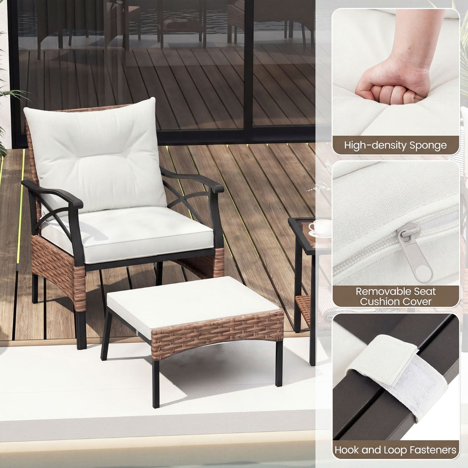 teiliges – Terrassenmöbel Set aus Korbgeflecht Outdoor Rattanstühle mit Ottomanen – 5 – Beige