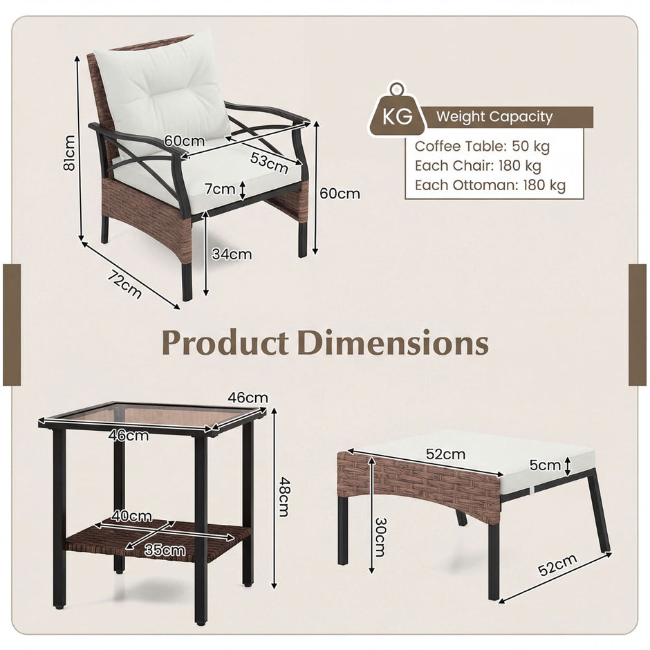 teiliges – Terrassenmöbel Set aus Korbgeflecht Outdoor Rattanstühle mit Ottomanen – 5 – Beige