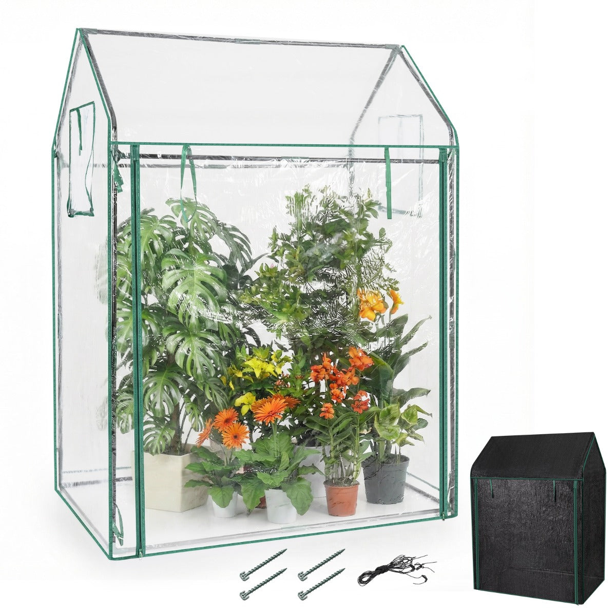 Tomatväxthus – liten Bärbar Plastväxthus med Solskydd Nät – 129 x 80 x 173 cm – Svart