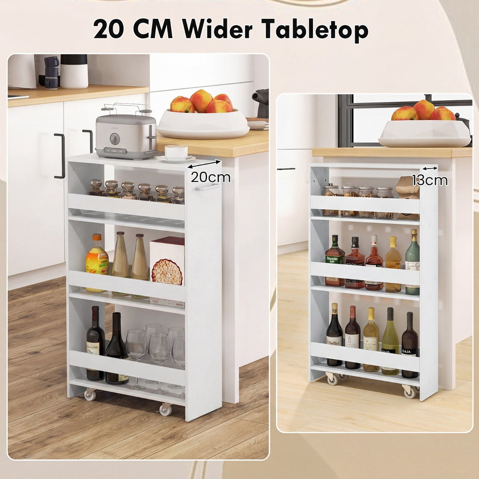 Smal – nischvagn på hjul, hyllor, köksvagn, serveringsvagn, ren – 4 20 cm – Vit