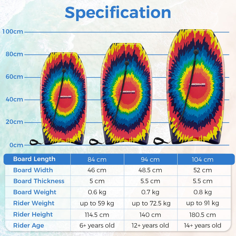 Barnbodyboard – med EPS kärna och XPE topp HDPE underdel handledsrem, explosivt mönster – 104 cm – Färgglad
