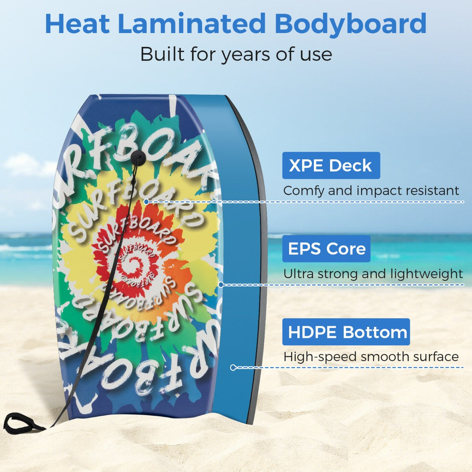 Lång – bodyboard för barn med EPS kärna, XPE topp, HDPE underdel och virvelmönster, surfbräda – 94 cm – Blå