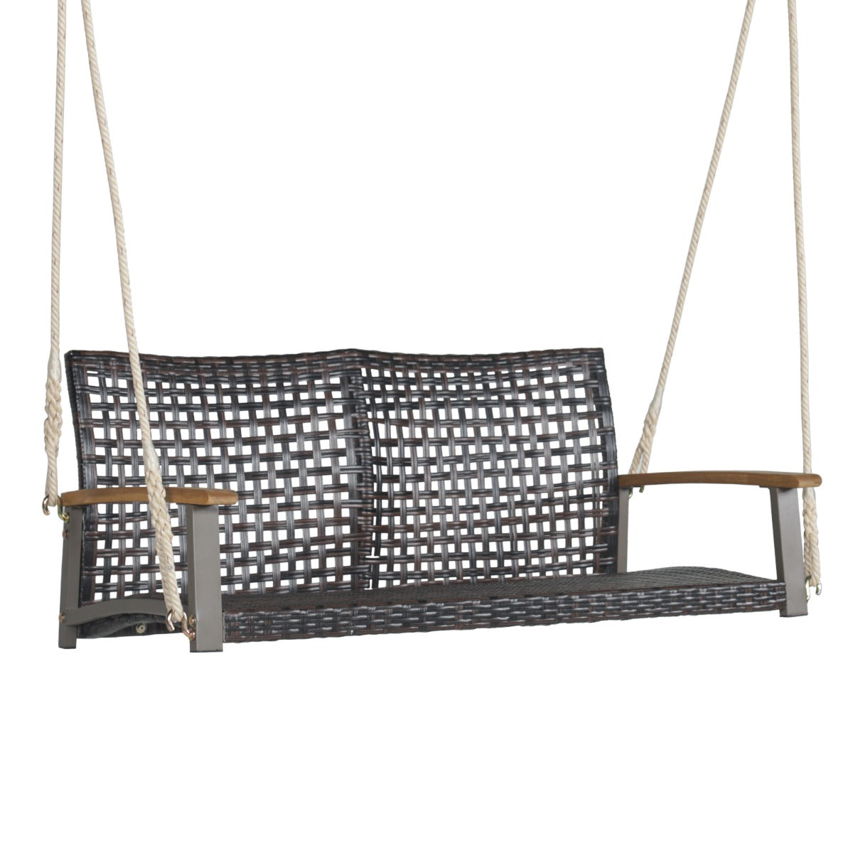 Svängbänk – för utomhusbruk Hängbänk av PE rotting med rep – 2 131 x 68 x 54 cm – Grå