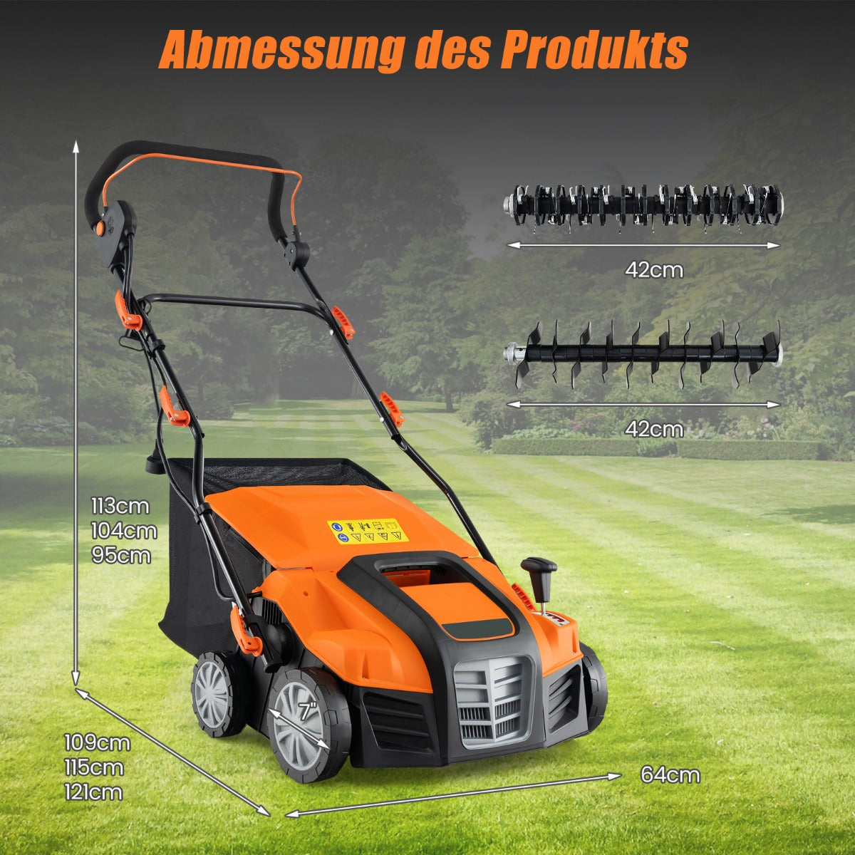 Elektrisk – rivare och gräsmattor 15A i gräsmatta med läges höjdjustering – 2 1 3 41 cm – Orange