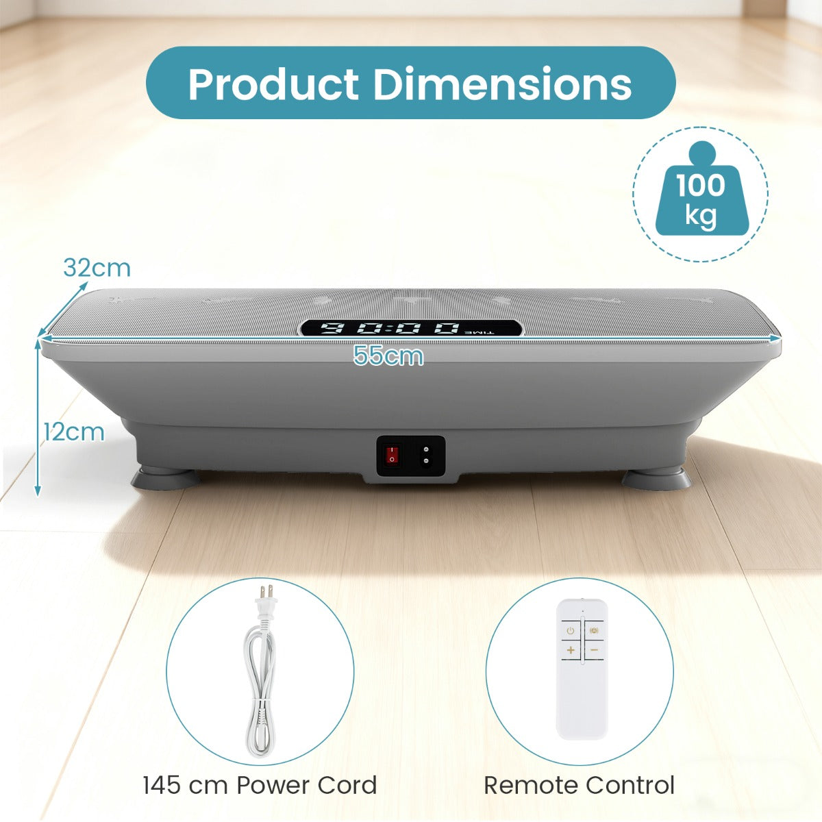 Vibrationsplatta – Rüttelplatta med Tyngdkraftssensor och Fjärrkontroll Vibrationstränare – Grå