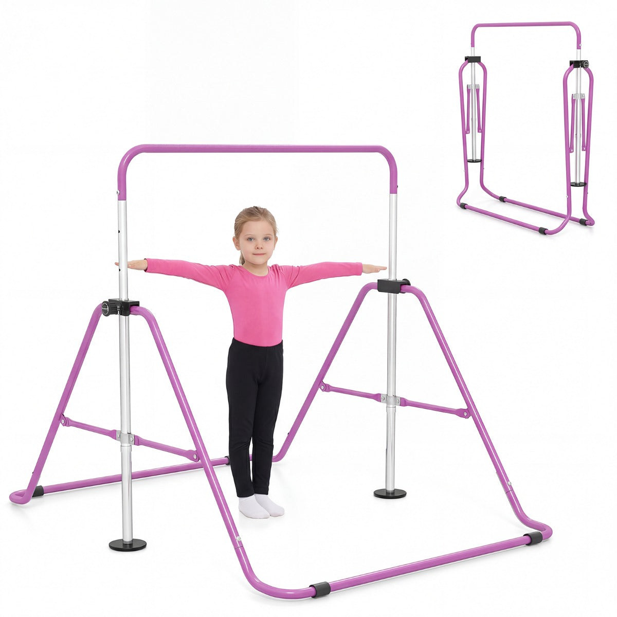 Barn – gymnastikstång höjdjusterbar vikbar rekstång träningsstång Bärkapacitet upp till – 90-130 cm 70 kg – Lila