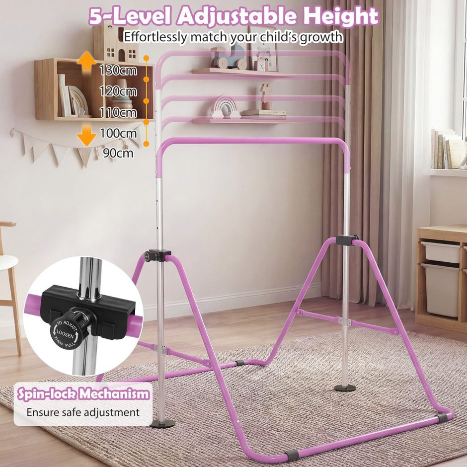 Barn – gymnastikstång höjdjusterbar vikbar rekstång träningsstång Bärkapacitet upp till – 90-130 cm 70 kg – Lila