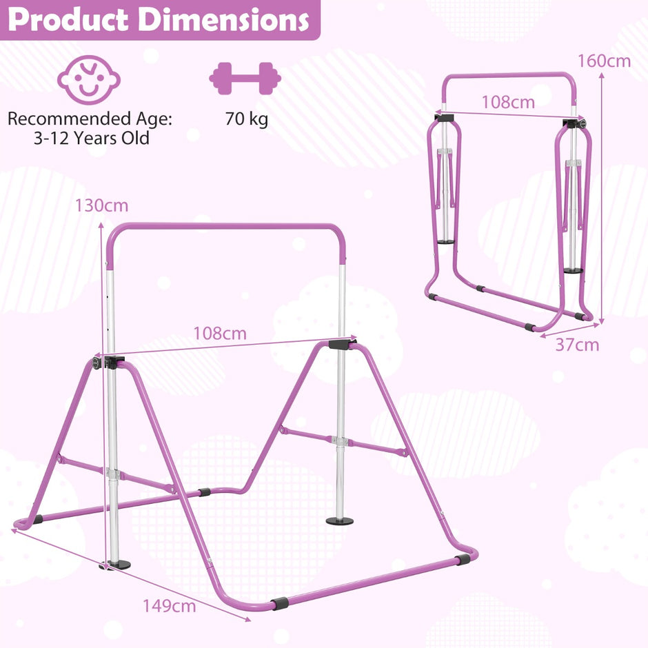 Barn – gymnastikstång höjdjusterbar vikbar rekstång träningsstång Bärkapacitet upp till – 90-130 cm 70 kg – Lila