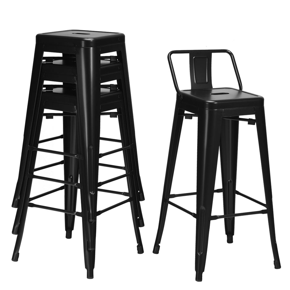 Set – med vintage barstolar gjorda av gunmetal metall ryggstöd staplingsbara matstolar – 4 – Svart