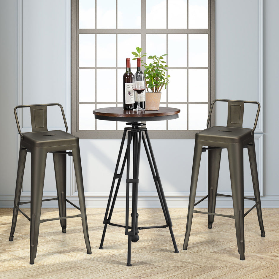 Set – med vintage barstolar gjorda av gunmetall ryggstöd Stapelbara matsalsstolar – 4 – Gammal färg