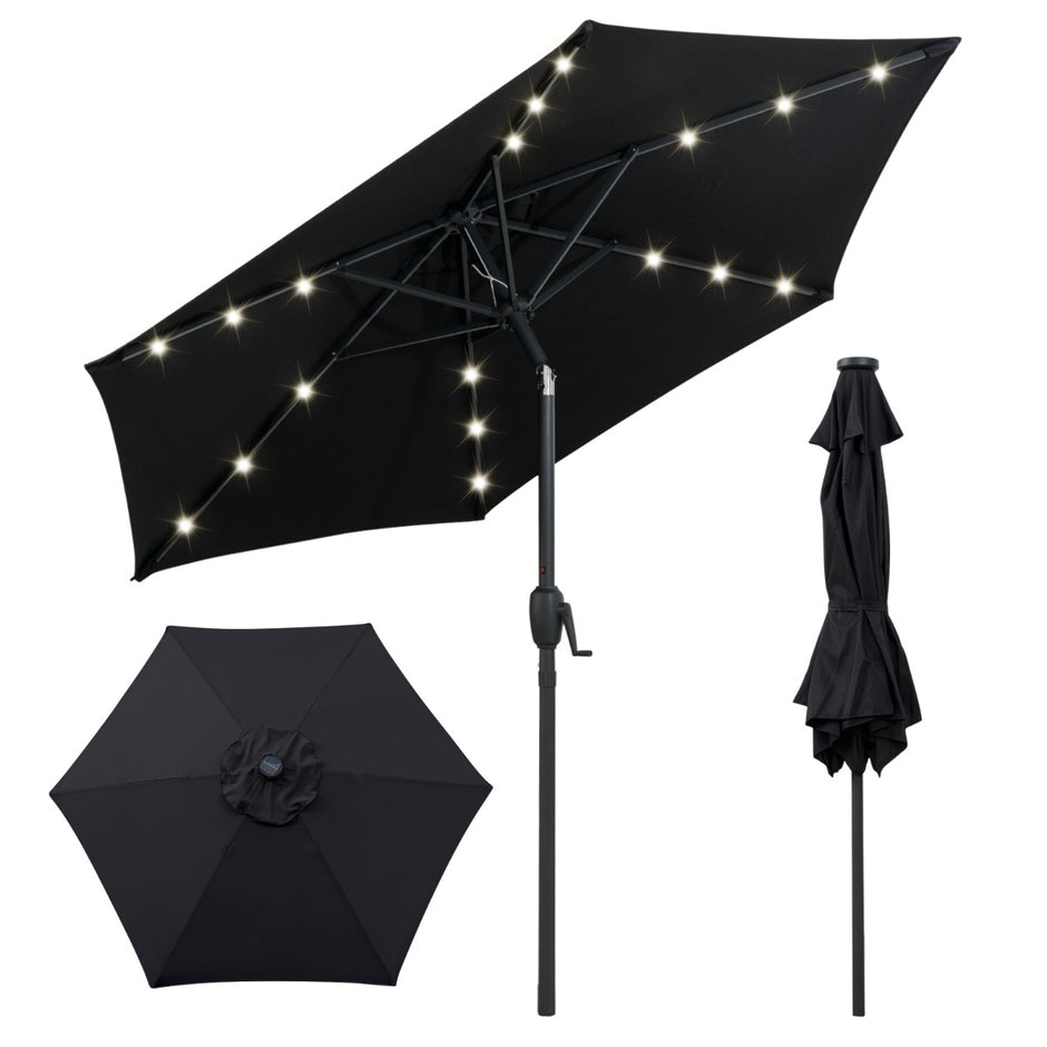 Parasoll – med LED solcellsbelysning och vev, trädgårdsparassoll, marknadsparassoll – 230 cm – Svart