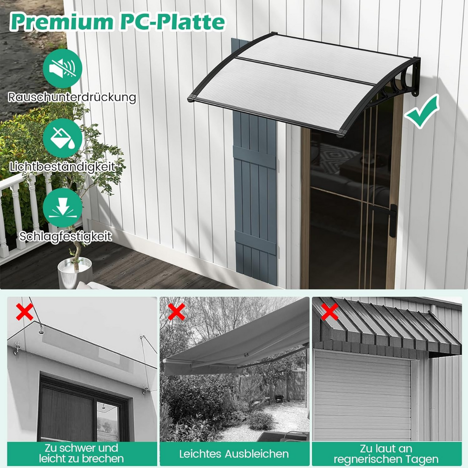 Baldakin – för ytterdörr av aluminium och polykarbonat – 150 x 100 cm 150 x 100 x 28 cm – Grå