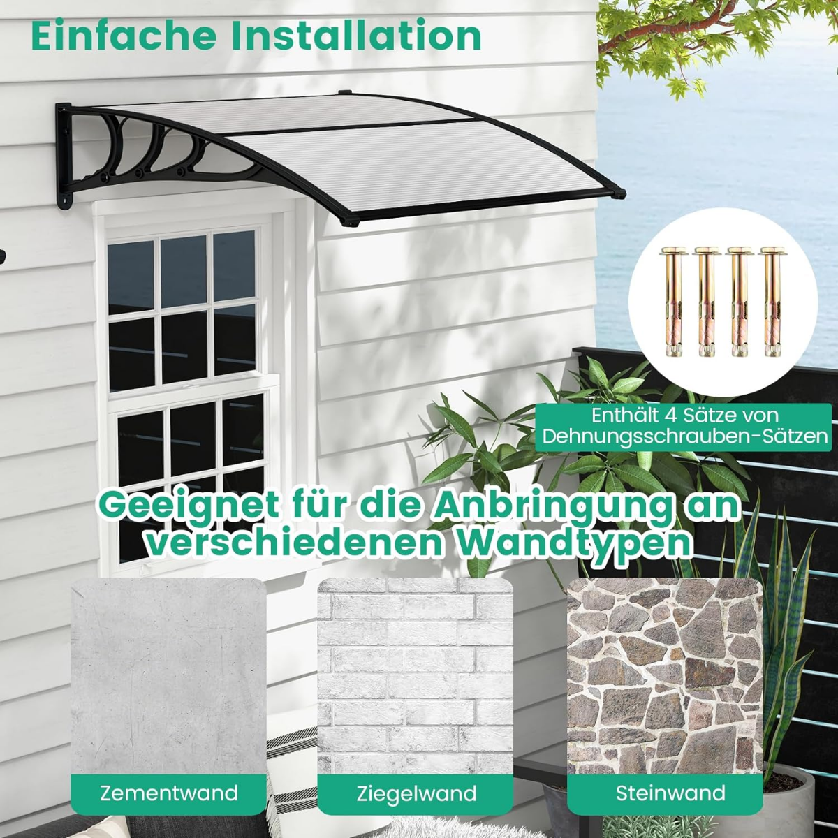 Baldakin – för ytterdörr av aluminium och polykarbonat – 150 x 100 cm 150 x 100 x 28 cm – Grå