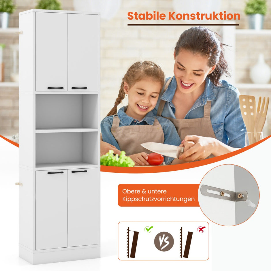 Högt – köksskåp med dörrar och hyllor Skänk Högskåp – 56 x 30 x 190 cm – Vit