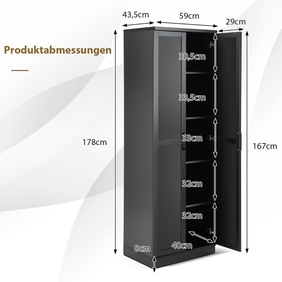 vånings – högt skåp med dörrar och justerbara hyllor tippskydd – 5 2 178 cm – Svart