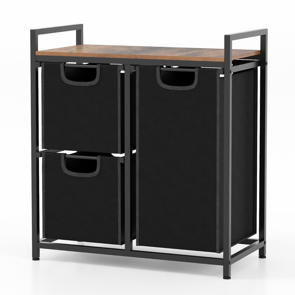 fack – tvättkorg med hylla och löstagbara påsar tvättuppsamlare – 3 3 66,5 x 33 x 72 cm – Svart