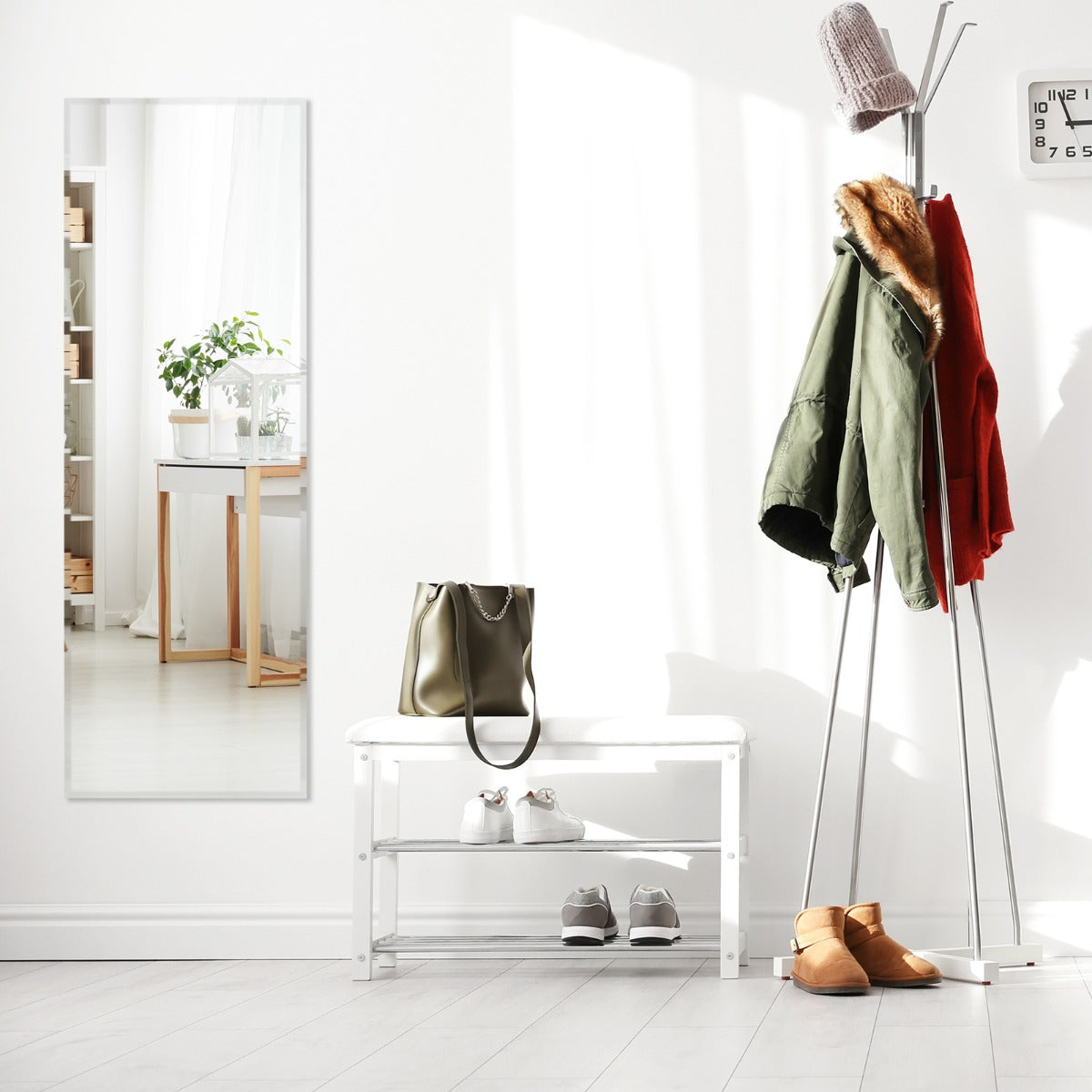 Rektangulär – vägg/hellängdsspegel med fasad kant – 110 x 38 cm – Silver