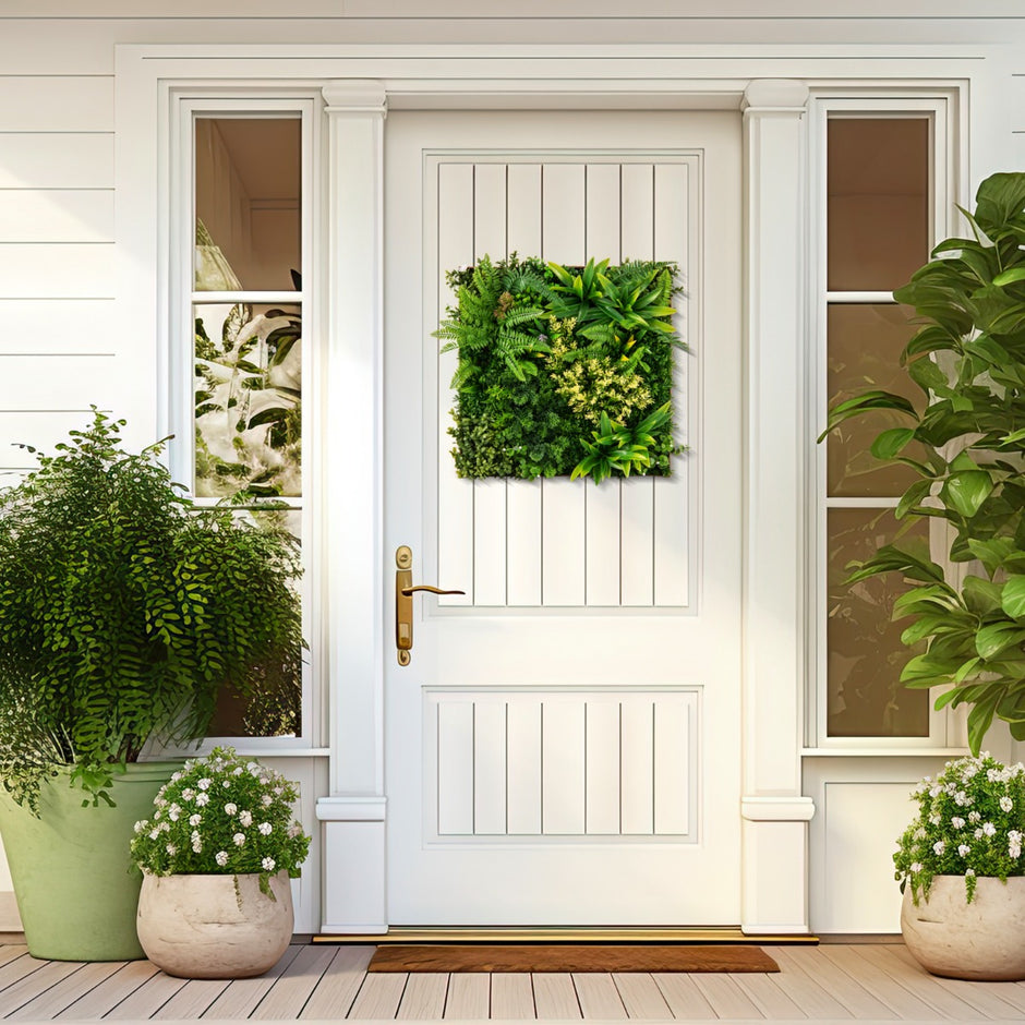 Förpackning – med fyrkantiga inramade konstgjorda lövverk Väggkonst 3D Vägggrönska – 2 50 x 50 cm – Grön