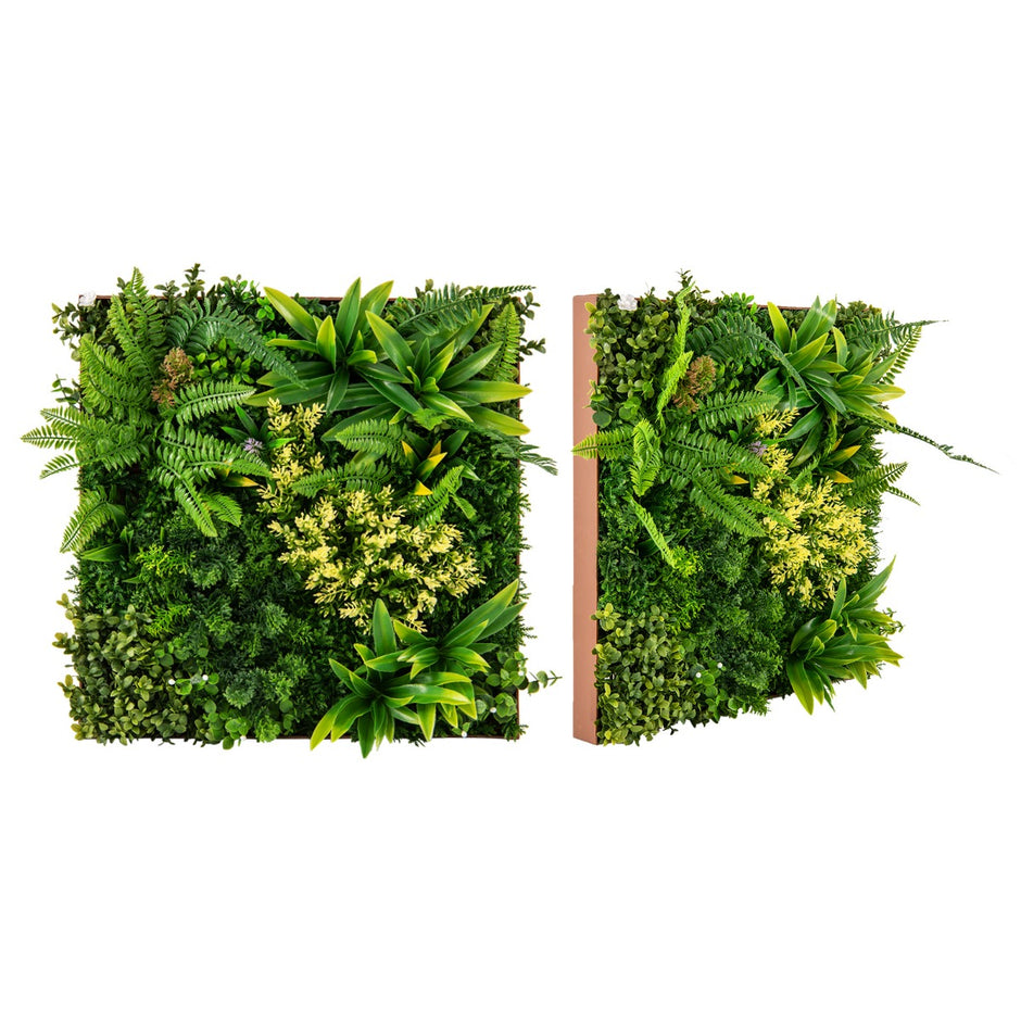 Förpackning – med fyrkantiga inramade konstgjorda lövverk Väggkonst 3D Vägggrönska – 2 50 x 50 cm – Grön