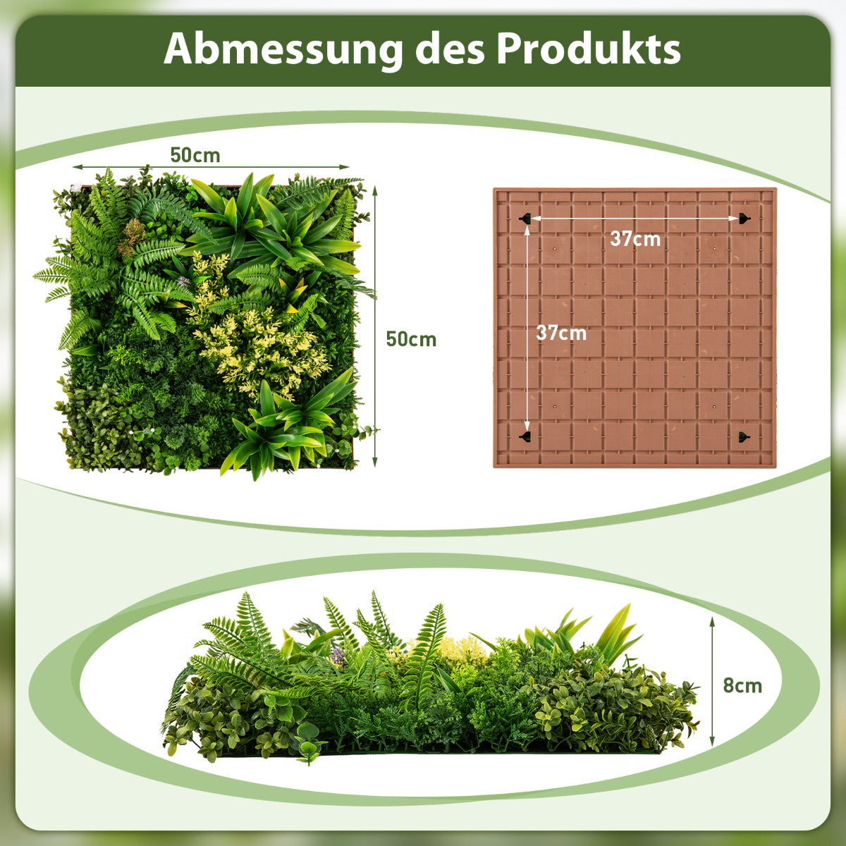 Förpackning – med fyrkantiga inramade konstgjorda lövverk Väggkonst 3D Vägggrönska – 2 50 x 50 cm – Grön