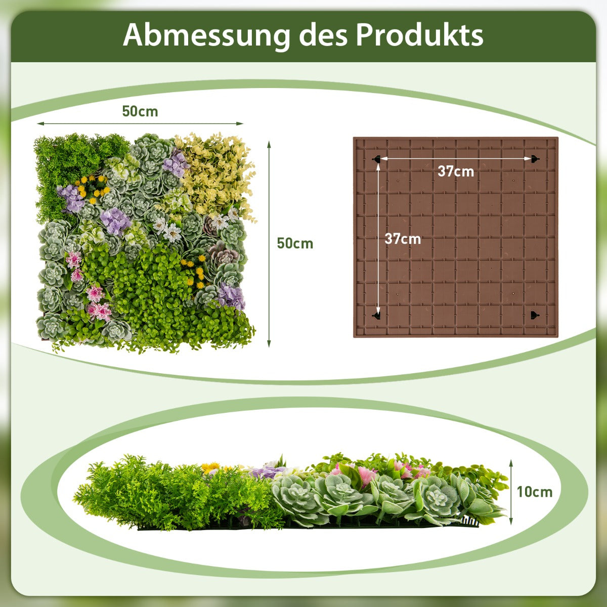 Förpackning – med Fyrkantiga inramade konstgjorda lövverk Väggkonst 3D Vägggrönska – 2 50 x 50 cm – Blommor