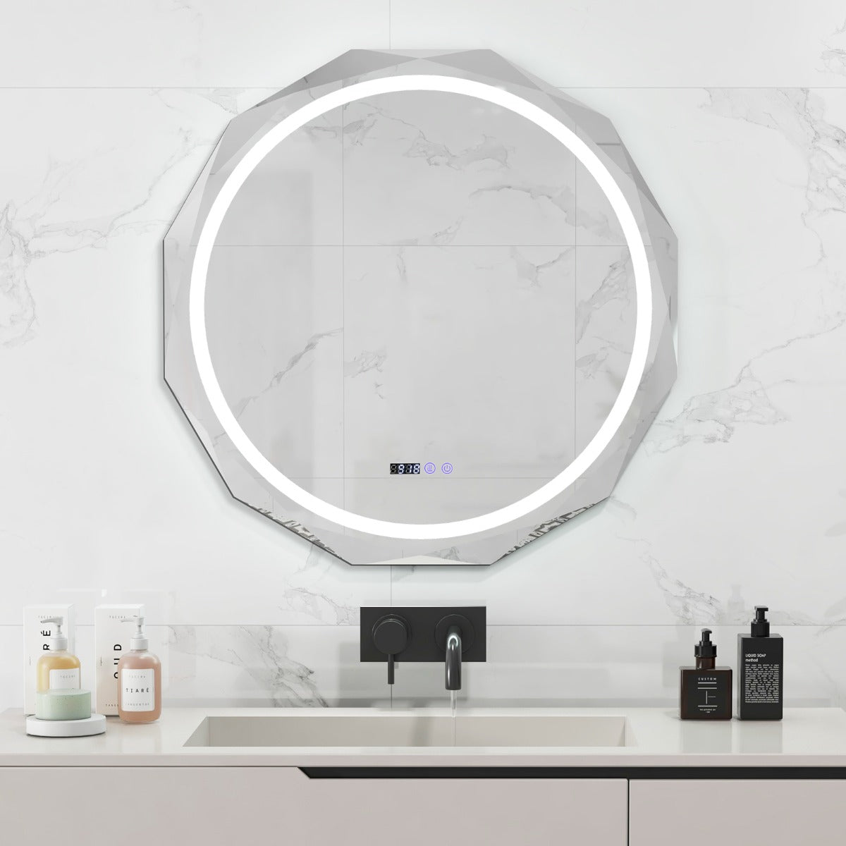 LED badrumsspegel – med belysning och klocka pekbrytare anti imma – Silver