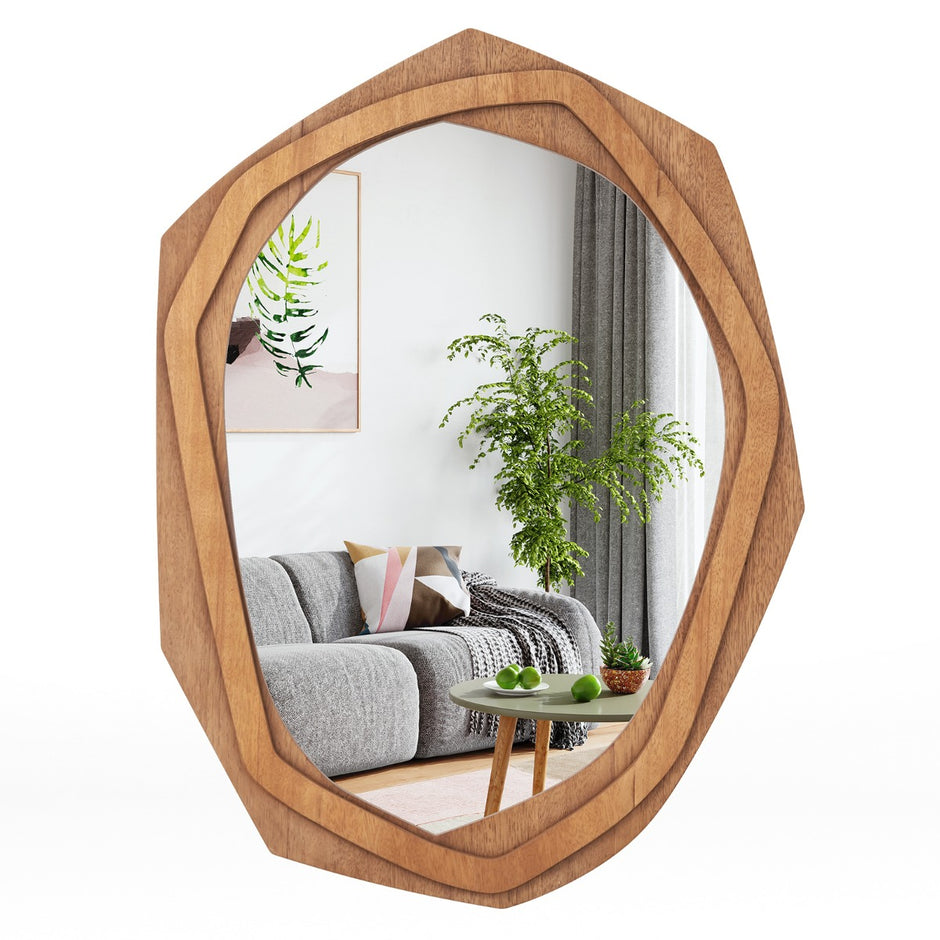 Oregelbunden – inramad dekorativ spegel Vattentät – 89,5 x 66 cm – Natur