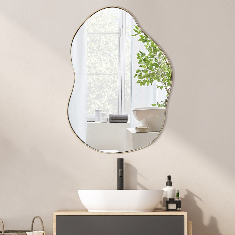 Asymmetrisk – väggspegel med premium bakpanel Oregelbundet formad – 78 x 56,5 cm – Svart