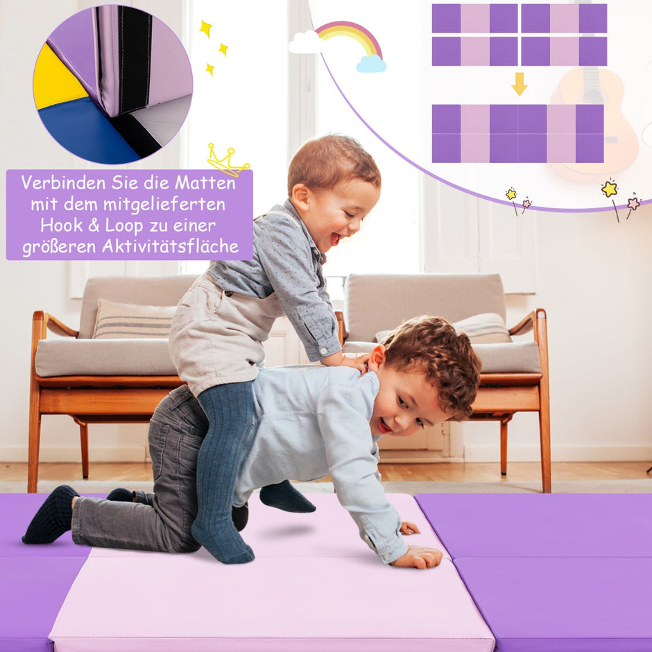 Vikbar – mjuk golvmatta med handtag Halkfri gymnastikmatta + – 2 180 x 60 x 5 cm – Lila och rosa
