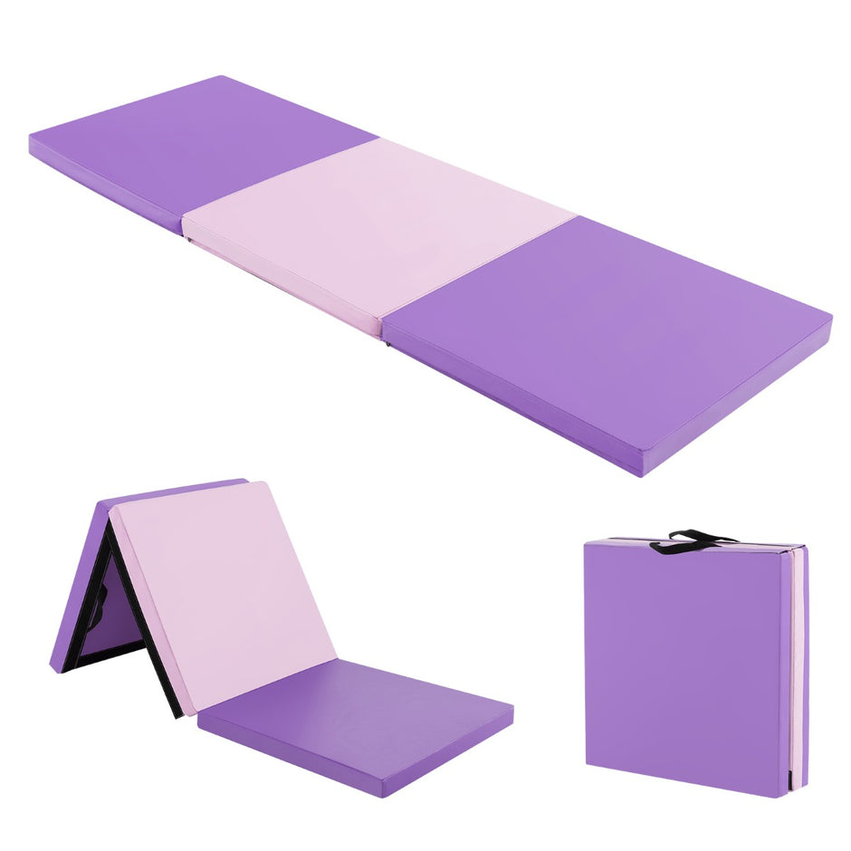 Vikbar – mjuk golvmatta med handtag Halkfri gymnastikmatta + – 2 180 x 60 x 5 cm – Lila och rosa