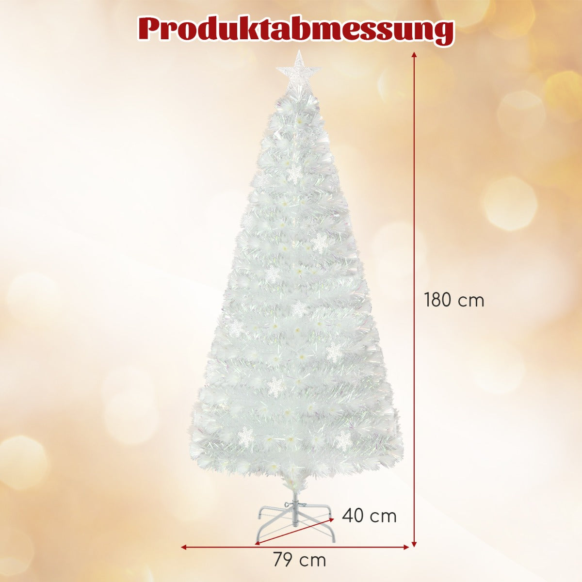Konstgjord – julgran med färgglada LED lampor och Fiberoptik Star Topper – 180 cm – Vit