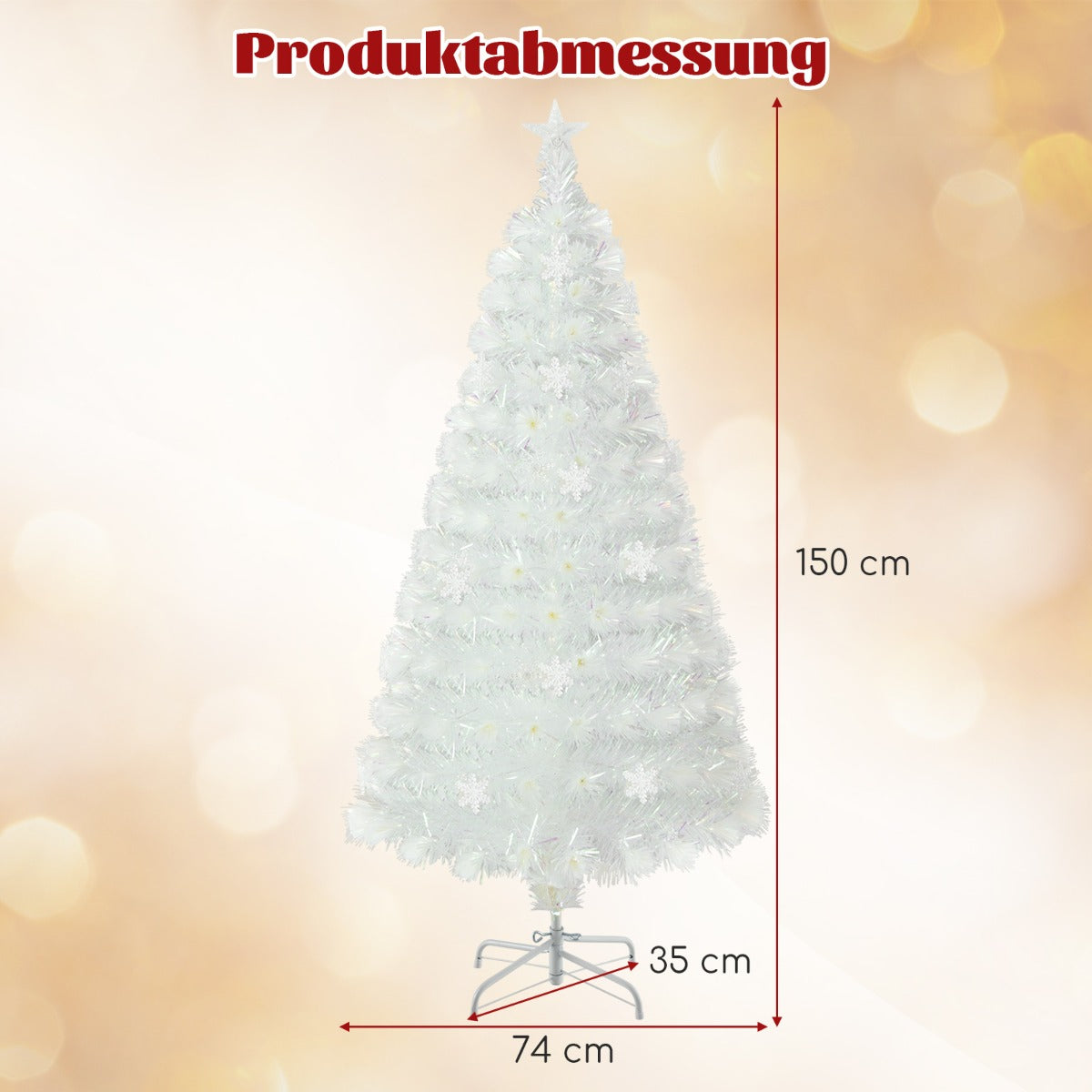 Konstgjord – julgran med färgglada LED lampor och Fiberoptik Star Topper – 150 cm – Vit