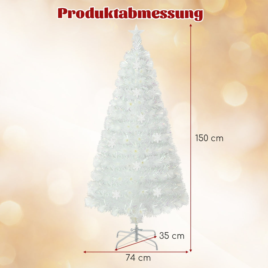 Konstgjord – julgran med färgglada LED lampor och Fiberoptik Star Topper – 150 cm – Vit
